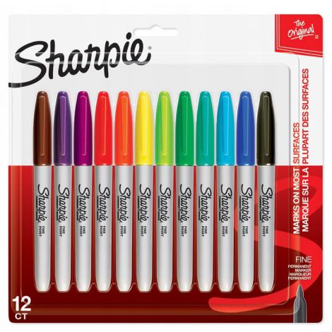 Markery permanentne Sharpie Fine, 12 kolorów